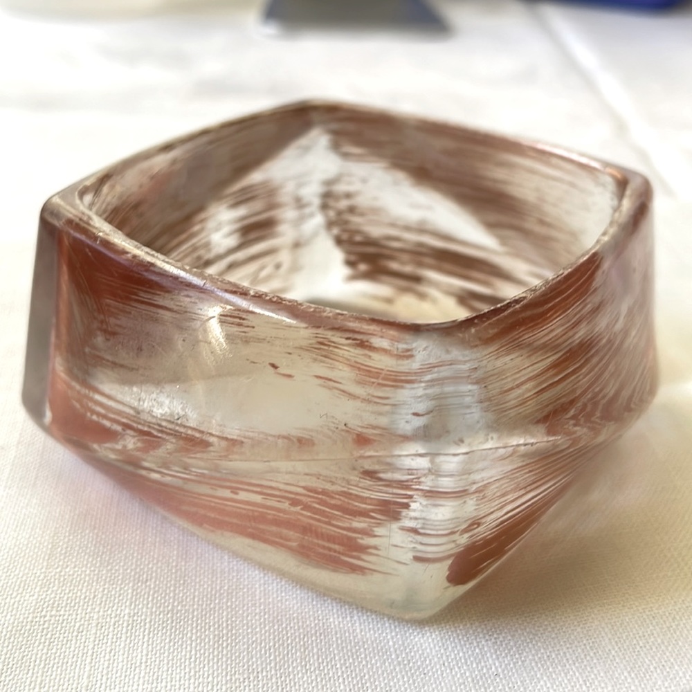 Large Lucite Wide Square Bangle Bracelet Clear Wi… - image 1